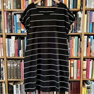 Lands' End Black and White Striped Dress XL